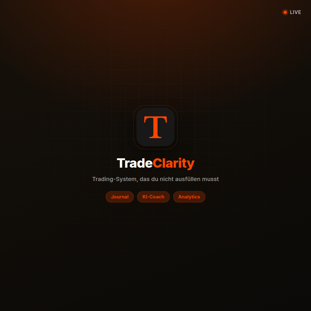 TradeClarity Logo, Trading-System mit Journal, KI-Coach und Analytics